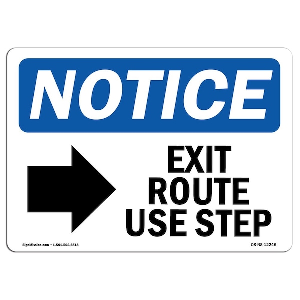 OSHA Sign, Exit Route Use Step With Symbol, 5in X 3.5in Decal, 10PK, 3.5"W, 5" L, Landscape, PK10